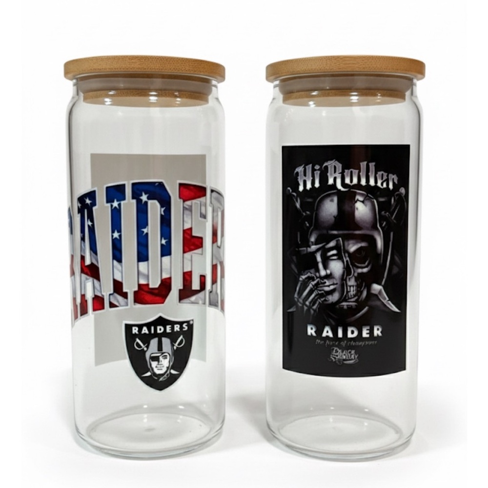 Glass  with Bamboo Lid - Raiders Design